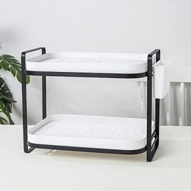 Imagem de Bancada organizadora de pia de banheiro, organizador de balcão de banheiro de 2 andares, suporte de temperos, organizador de cosméticos, prateleira de bancada para banheiro, cozinha, sala de estar