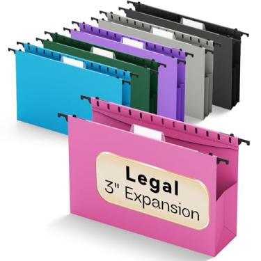 Imagem de NORDUN Bolsos de arquivo de plástico para pendurar, tamanho ofício, pasta grande expansível com abas, pasta sanfonada de expansão resistente de 7,6 cm, pacote com 6 pastas de arquivo coloridas