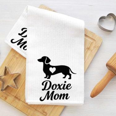 Imagem de Toalhas de cozinha de dachshund humorístico, toalha de chá decorativa de microfibra absorvente Doxie Mom, toalhas de mão de waffle para cozinha, casa, banheiro, presentes para amantes de cães