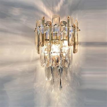 Imagem de Luminária de parede moderna e luxuosa em cristal com LED, ideal para sala de estar, quarto, cabeceira, casa de campo, hotel, escritório, escada e corredor (Estilo 4 A D25H36CM)