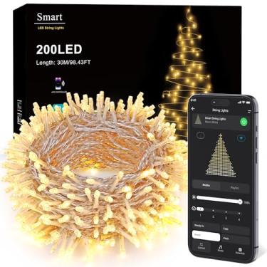 Imagem de BrizLabs Luzes de Natal inteligentes, luzes de Natal de 200 metros com controle de aplicativo/voz, 8 modos de luz branca quente regulável, mini cordão de luz de fada, sincronização de música, fio