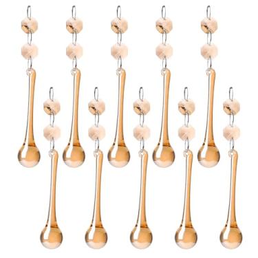 Imagem de 10 peças de enfeites de gota de vidro de Natal - enfeite de gota de chuva de cristal champanhe lustre para decoração de árvore de Natal