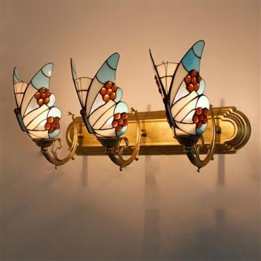 Imagem de Luminária de parede retrô americana LED estilo europeu de luxo para sala de estar, quarto, escritório, casa de campo, hotel, restaurante, café, bar, corredor, com vidro colorido (Estilo 21)