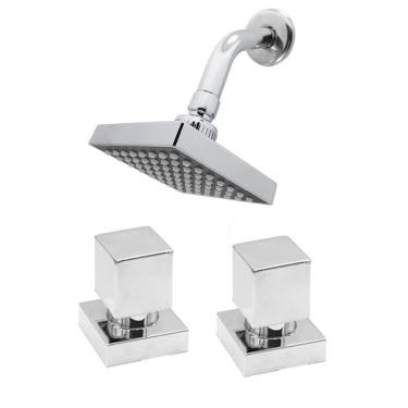 Imagem de Kit Chuveiro Ducha Cromado + 2 Acabamentos Registro Luxo
