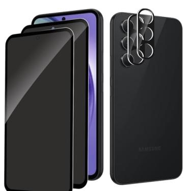 Imagem de SVMONGWA Pacote com 2 + 2 protetores de tela de privacidade para Samsung Galaxy A54 com 2 protetores de lente de câmera, película de vidro temperado anti-espião de cobertura total, dureza 9H, sem