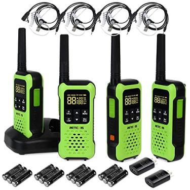 Imagem de Retevis RT49P Walkie Talkies recarregável de longo alcance, IP67 impermeável flutuante para adultos, VOX NOAA Dual Watch SOS com auriculares, para caminhadas, esqui, surf (embalagem de 4)