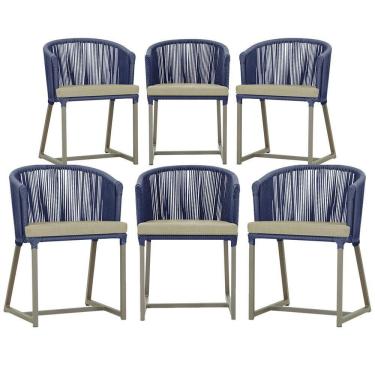 Imagem de 6 Cadeiras De Jantar Noronha Fendi Corda Náutica E7 Trama Azul