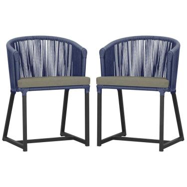 Imagem de 2 Cadeiras De Jantar Noronha Preta Corda Náutica E8 Trama Azul