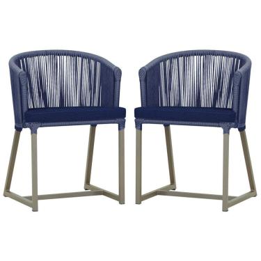 Imagem de 2 Cadeiras De Jantar Noronha Fendi Corda Nautica E10 Trama Azul