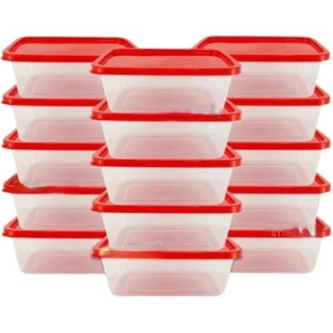 Imagem de Kit 10 Potes Herméticos para Marmita, 500ml, Tampa Vermelha, Transparente, Livre de BPA, Compatível com Freezer e Microondas, para Refeições Fitness