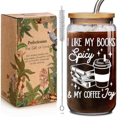 Imagem de Cute Spicy Readers Book Lovers Copos de café de 473 ml com tampas e canudos, presentes para amantes de livros, mulheres, leitoras de acótar, leitor de livro, I Like My Books Spicy & My Coffee Icy