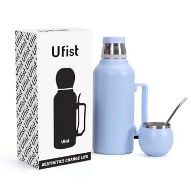 Imagem de Garrafa térmica Yerba Mate com isolamento a vácuo - Parede dupla de aço inoxidável 1,247 g I Frasco térmico de 1300 ml para acampamento - Um kit Mate que inclui Bombilla e tampa (copo de casal) (azul)