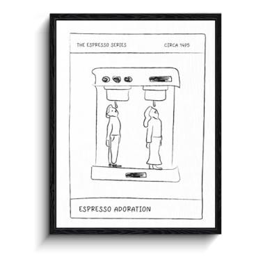 Imagem de Arte de parede de adoração de café expresso, esboço de máquina de café, decoração de parede de bar de café, impressão em tela emoldurada com acabamento fosco, arte de pôster de humor de café, para