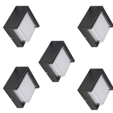 Imagem de KIT 5 Arandelas Externas Mini Lux Quadrada | 8W | 3000K | 540 lm | IP65 à Prova d’Água | Bivolt | Policarbonato Premium | Preta – DISOMA