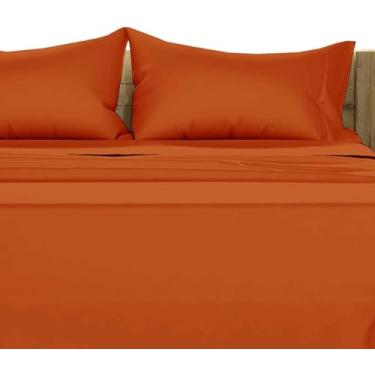 Imagem de Linens Limited Jogo de lençol de 4 peças king size 100% algodão egípcio 1000 fios, extra macio, lençóis de cama de luxo de hotel 38 cm bolsos profundos - laranja queimado sólido