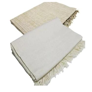 Imagem de Conjunto de mantas extragrandes para sofá (2 peças), dimensões 300 x 180 cm, material de algodão puro, com finalidades decorativas e protetoras. (Cru + Caramelo)