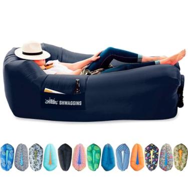 Imagem de Chillbo Sofá inflável Shwaggins – Cadeira inflável legal fácil configuração é perfeita para equipamentos de caminhada, cadeira de praia e festivais de música. (azul royal)