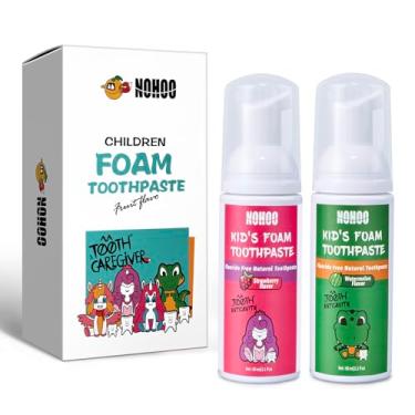 Imagem de NOHOO Pasta de dente infantil de espuma sem flúor, sabor de frutas, pasta de dente natural de treinamento para bebês e crianças, limpeza oral e proteção de cáries (morango + melancia)