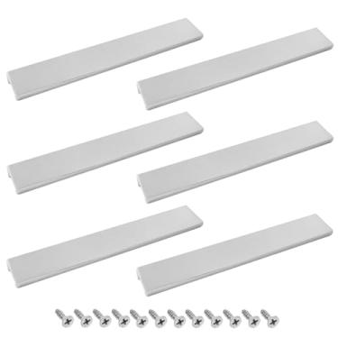 Imagem de Cionyce Pacote com 6 puxadores ocultos de 7,87"/200 mm puxadores de borda de dedo de prata escovada, alças ocultas de alumínio para guarda-roupa, armário, cozinha