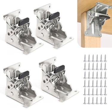 Imagem de Pacote com 4 dobradiças de bloqueio para suportes de perna dobráveis, suportes dobráveis resistentes, dobradiça dobrável de 90 graus para móveis de pernas de mesa (prata)