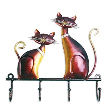Imagem de Gancho de Parede Iron Cat Decor com 4 Ganchos para Casacos Bolsas Suporte Roupas Porta-Roupas Multifuncional Pintado à Mão Sólido Decoração Vintage Pr