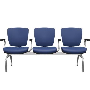 Imagem de Cadeira Longarina 3 Lugares Aeroporto Recepção Cromado Baixa Flexi P03 Vinil Azul - Lyam