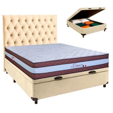 Imagem de Cama Box Bau + Colchão Casal Molas Ensacadas Legaccy Paropas + Cabeceira Estofada