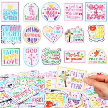 Imagem de Hahafelt 42 peças de adesivos de fé cristã ferro em pastel, religioso, versículo bíblico, aplique bordado, aplique de caminhoneiro, aplique cristão costurado, adesivos para roupas, jaquetas, bolsas