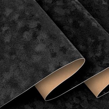 Imagem de Stickyart Papel de parede de veludo preto descasque e cole papel de feltro macio de contato preto autoadesivo de veludo texturizado papel de parede removível de feltro manchado de luxo para forros de