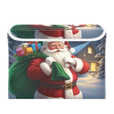 Imagem de SEHANY Cestas de armazenamento de Papai Noel de Natal com tampas, organizador de caixas de armazenamento de tecido para armário de roupas, cobertor de escritório, berçário, 42 x 32 x 30 cm