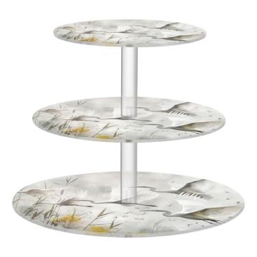 Imagem de Blueangle Suporte redondo de cupcake de 3 camadas – Torre de sobremesa acrílica de garças brancas, suporte de sobremesa em camadas antiderrapante para chá de bebê, aniversário, festa de casamento (505