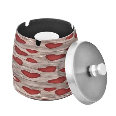 Imagem de Blueangle Cinzeiro de corações fofos com tampa para cigarros, à prova de vento/chuva, aço inoxidável, sem fumaça, inodoro, cinzeiro para uso interno ou externo (98)