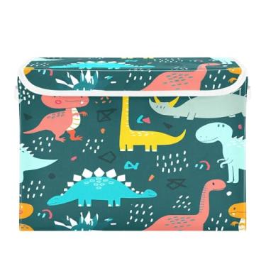 Imagem de SEHANY Cestas de armazenamento engraçadas de dinossauro com tampas, organizador de caixa de armazenamento dobrável, caixas de armazenamento de armário de tecido para roupas cobertor de escritório