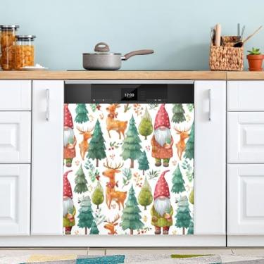 Imagem de ATTX Capa de ímã de lava-louças de gnomos e veados de Natal, 58,4 cm C x 66 cm A decoração da capa da máquina de lavar louça, decalques de armário doméstico adesivos de eletrodomésticos #489