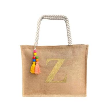 Imagem de Bolsa De Praia Juta Personalizada Com Letra Inicial Dourada - Bogu By 