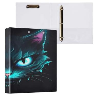 Imagem de Blueangle Fichário de 3 anéis olho de gato neon azul com prancheta e 2 bolsos - Organizador de documentos decorativos de 3 cm para escritório, suprimentos para reuniões (123)