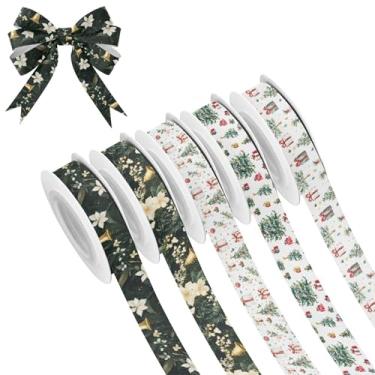Imagem de SEHANY 5 rolos de fita de Natal 0,59 polegadas 5 jardas fitas de tecido de árvore de Natal fitas de cetim festivas fitas decorativas de Natal para embrulho de presente faça você mesmo artesanato