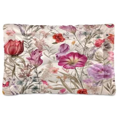 Imagem de SEHANY Cama para cães e gatos com flores silvestres coloridas com fundo antiderrapante, cama de canil, colchão macio para animais de estimação, lavável para cães pequenos, médios e grandes, gatos