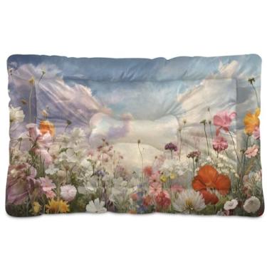 Imagem de SEHANY Cama para cães e gatos com flores silvestres coloridas com fundo antiderrapante, cama de canil, colchão macio para animais de estimação, lavável para cães pequenos, médios e grandes, gatos