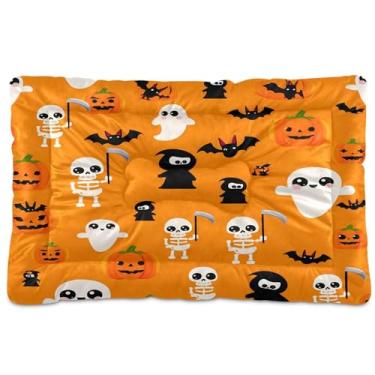Imagem de SEHANY Cama de Halloween Pumpkins para cães e gatos com fundo antiderrapante, caixa de canil, colchão macio para animais de estimação, lavável para cães pequenos, médios e grandes, gatos, 91 x 61 cm