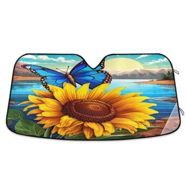 Imagem de ATTX Para-brisa de carro borboleta girassol 134.6 cm x 59.7 cm escudo solar universal com proteção UV, persiana de janela frontal automática dobrável para caminhões Sedans SUVs #22