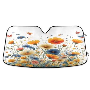 Imagem de ATTX Pára-brisas de carro com ervas e flores coloridas 144.8 cm x 80.0 cm Protetor solar universal com proteção UV, persiana de janela frontal automática dobrável para caminhões Sedans SUVs #632