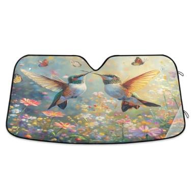 Imagem de ATTX Para-brisa de carro beija-flores silvestres 134.6 cm x 59.7 cm Protetor solar universal com proteção UV, persiana de janela frontal automática dobrável para Sedans SUVs caminhões #238