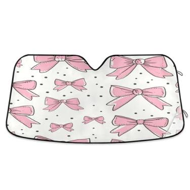 Imagem de ATTX Para-brisa de carro Bow Pink 139.7 cm x 70.1 cm Escudo solar universal com proteção UV, persiana de janela frontal automática dobrável para caminhões Sedans SUVs #183