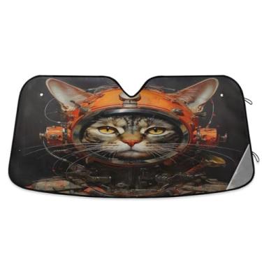 Imagem de ATTX Para-brisa Astronaut Cat Car 144.8 cm x 80.0 cm Escudo Solar Universal com Proteção UV, Persiana de Janela Frontal Auto Dobrável para Sedans SUVs Caminhões #481