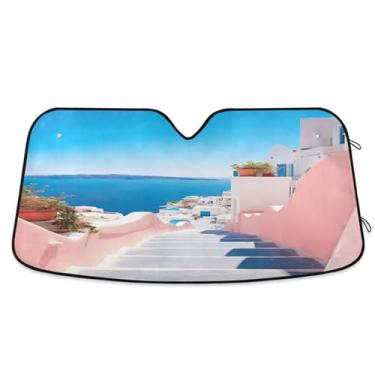 Imagem de ATTX Para-brisa de carro romântico Villagecore 139.7 cm x 70.1 cm Protetor solar universal com proteção UV, persiana de janela frontal automática dobrável para caminhões Sedans SUVs #560