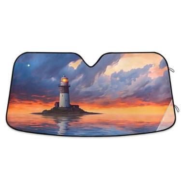 Imagem de ATTX Para-brisa de carro Dark Sky Lighthouse 139.7 cm x 70.1 cm Protetor solar universal com proteção UV, persiana de janela frontal automática dobrável para Sedans SUVs caminhões #211