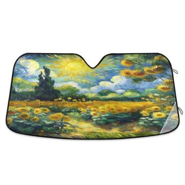 Imagem de ATTX Para-brisa de carro de jardim girassol 144.8 cm x 80.0 cm Protetor solar universal com proteção UV, persiana de janela frontal automática dobrável para Sedans SUVs caminhões #177