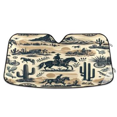 Imagem de ATTX Para-brisa de carro Cowboy 144.8 cm x 80.0 cm Protetor solar universal com proteção UV, persiana de janela frontal automática dobrável para Sedans SUVs Caminhões #704