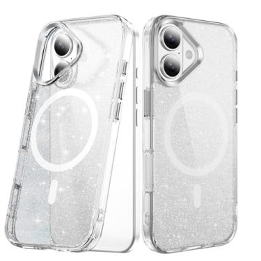 Imagem de COTDINFOR Capa com glitter para iPhone 16, [compatível com Magsafe] Capa protetora antiamarelamento fofa brilhante para mulheres e meninas, capa protetora de TPU transparente à prova de choque para